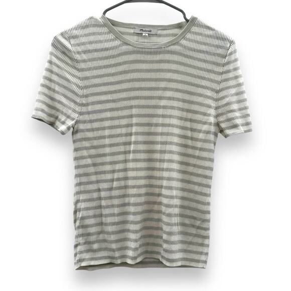 Madewell Micro-Rib Short Sleeve Striped Sweater Tee in Monument Sz‎ M NEW - Picture 3 of 10